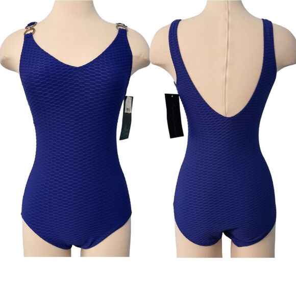 Aqua Green Textured One Piece Swimsuit Size Small Blue NWT - Picture 1 of 15